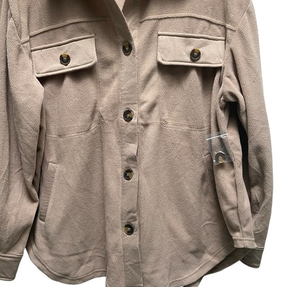 Simply Blessed Taupe Fleece Button Front Shirt/Shacket - Picture 3 of 6